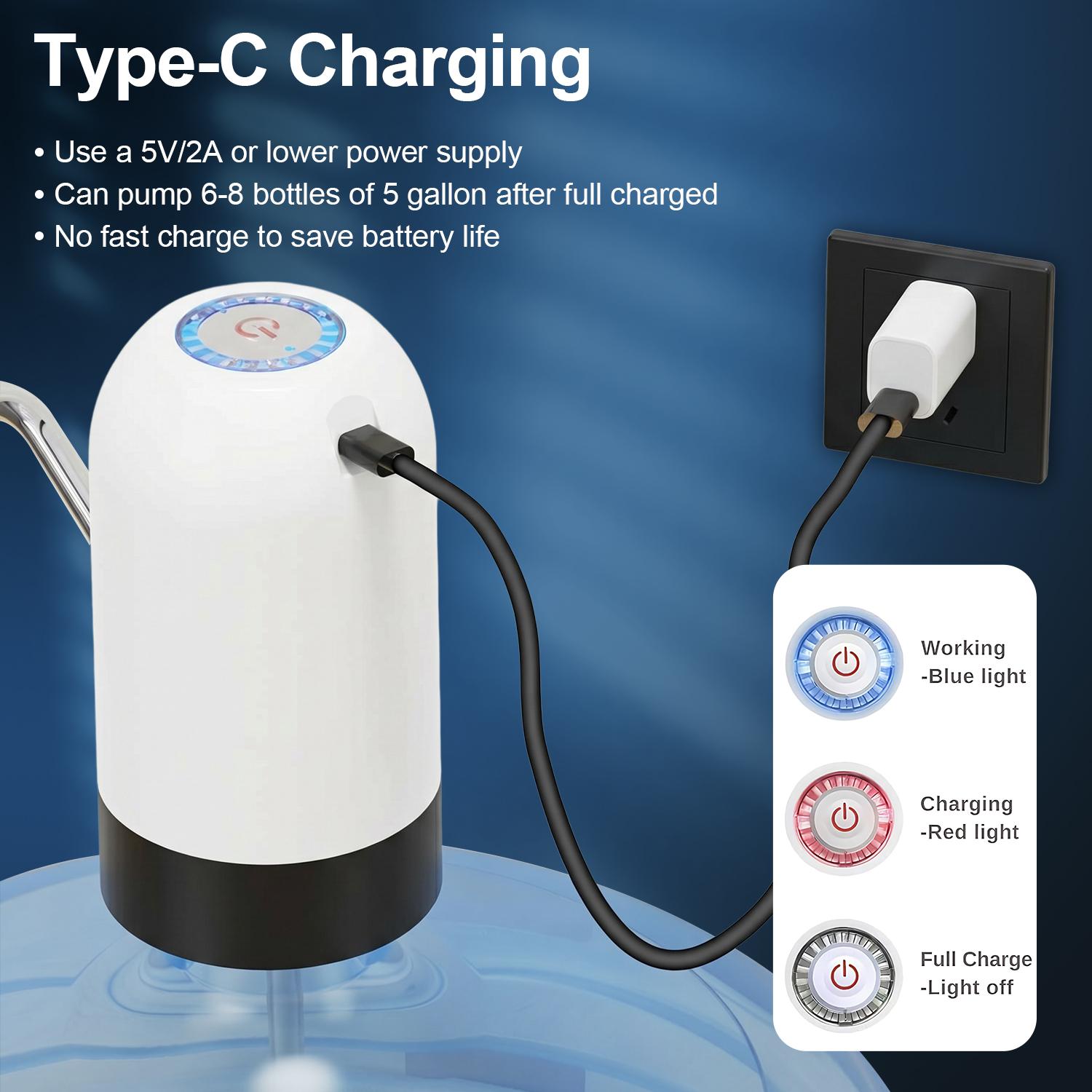Water Dispenser for 5 Gallon Bottle - Rechargeable Water Pump for 5 Gal Jug, BPA-Free, Food Grade Silicone Hose, Stainless Steel Spout - 30-40 Days Battery Life, Easy One Switch Operation for Kitchen Outdoor Camping Office