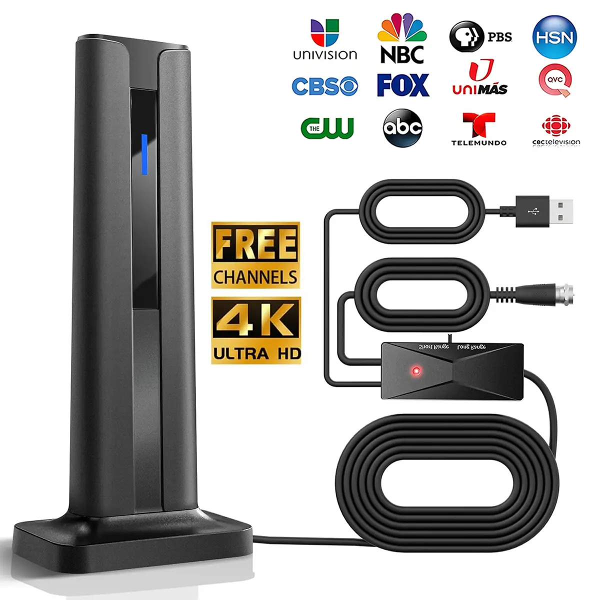 TV Antenna for Smart TV Indoor, Digital Amplified Indoor HDTV Antennas with 3M Strong Magnetic Base for Smart TV Easy Installation, 360°&Long Range Re