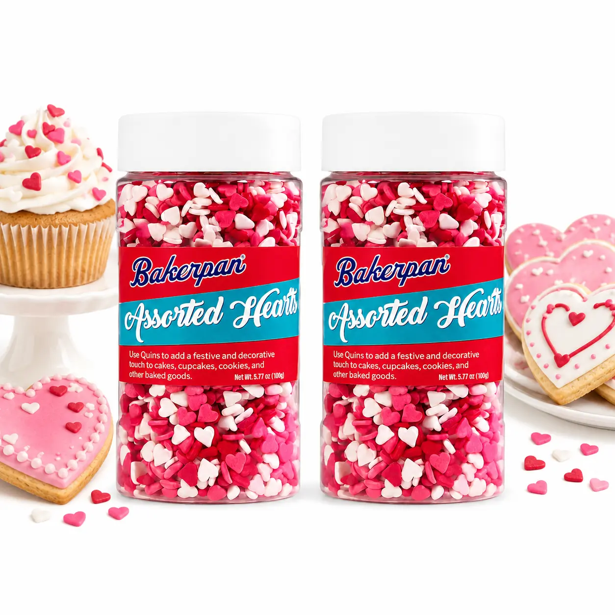 Bakerpan 3 Pack Valentines Sprinkles for Baking - 5.77 Ounces Edible Heart Sprinkles for Cake Decorating Confetti, Assorted Colors for Cookies