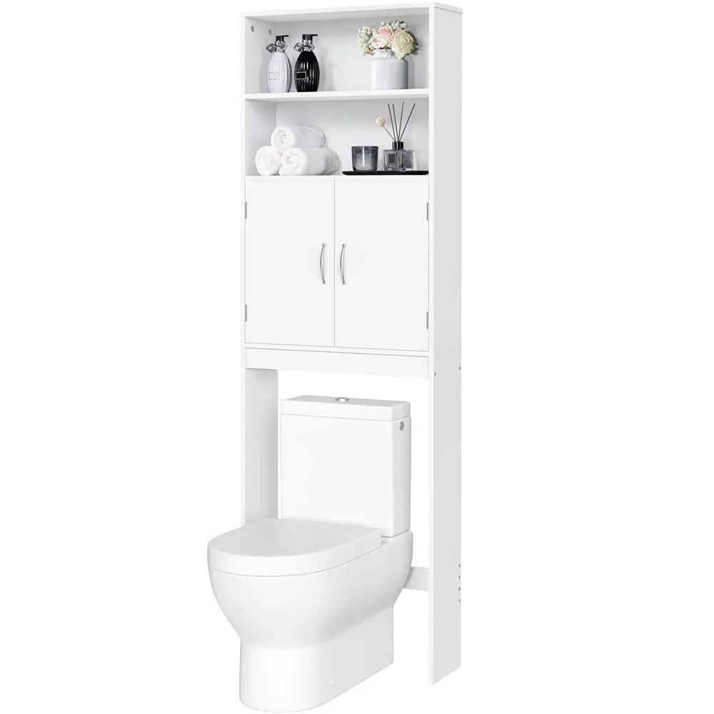 Costoffs 77" Tall Over-the-Toilet Storage Cabinet, Bathroom Shelf with Adjustable Shelf, Double Doors, and Two Open Shelves – White,dorm essentials,home decor