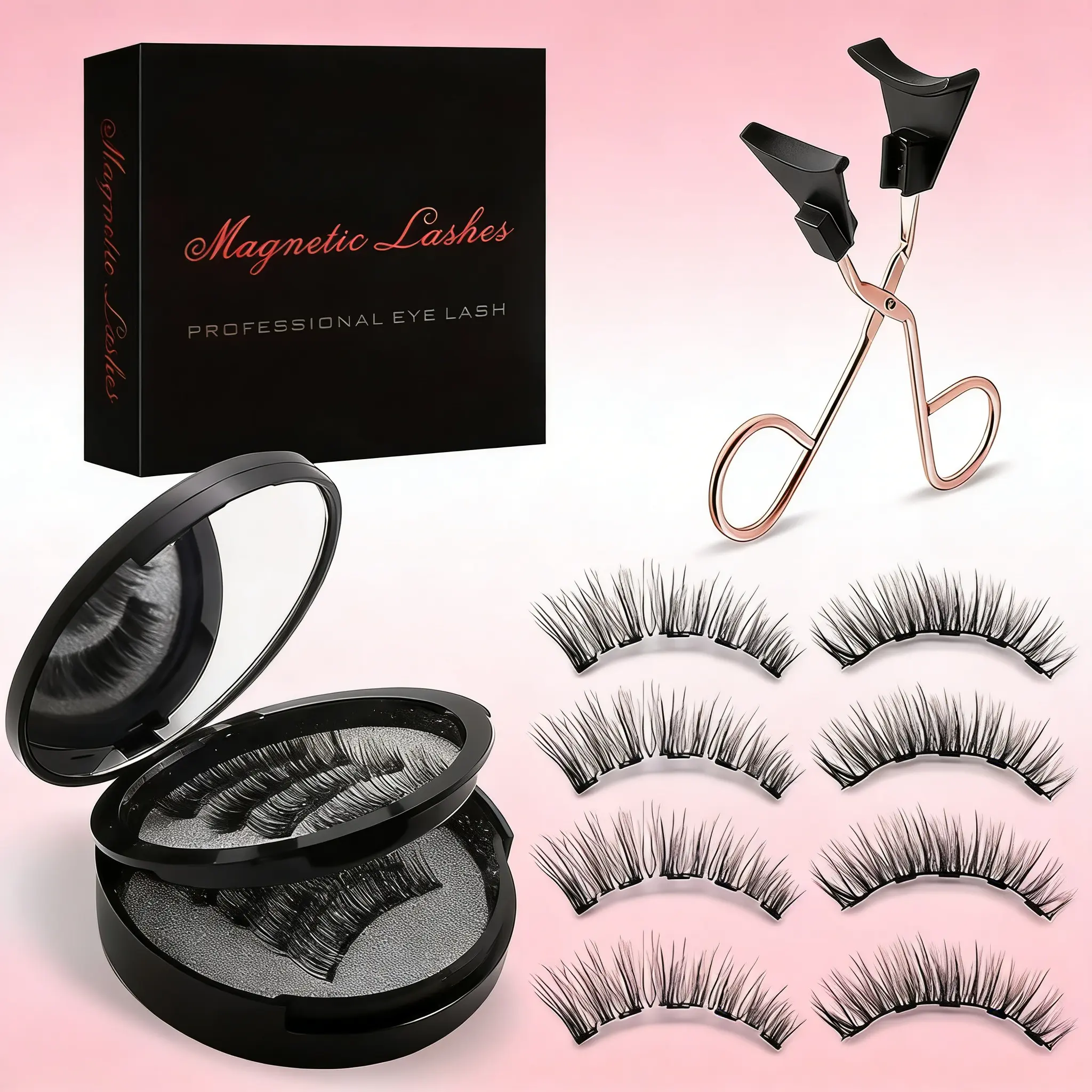4 Pair Magnetic Eyelashes with Applicator - Natural Look, Easy to Apply, Reusabl