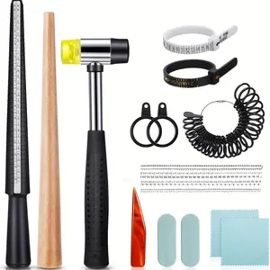Ring Mandrel Set, Size 1-13 with Half Size Ring Sizer Gauge, Jewelry Mandrel, Jewelry Hammer, Adjuster, Polishing Cloth, Polishing Stick