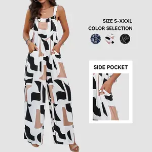 Women's Casual Loose Overalls Jumpsuits One Piece Sleeveless Printed Wide Leg Long Pant Rompers With Pockets 2025 New Baggy Adjustable  Outdoorfun Summertok Vacation Sizes Run Small Thin