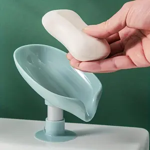 1pc Leaf Shape Soap Box Drain Soap Holder Bathroom Accessories Suction Cup Soap Dish Tray Soap Dish For Bathroom Soap Container, Bathroom Organizers & Storage, Soap Saver, Bathroom Organization, Restroom