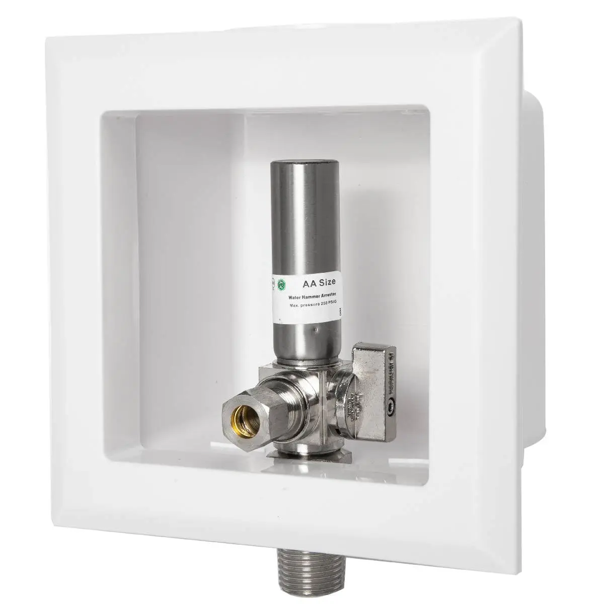1/2" MIP Inlet, Dishwasher Outlet Box, With Stainless Steel Water Hammer Arrestor