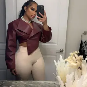 Women’s Fall and Winter Fashion PU Leather Jacket, Casual Slim-Fit Cropped Coat, Stylish European-Style Outerwear for Women