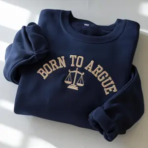 Women's Embroidered Cotton Hoodie - "Born to Argue" Print, Casual Pullover Tops, Funny Lawyer Gift, Also Available as Sweatshirt or T-Shirt (Women's Clothes)