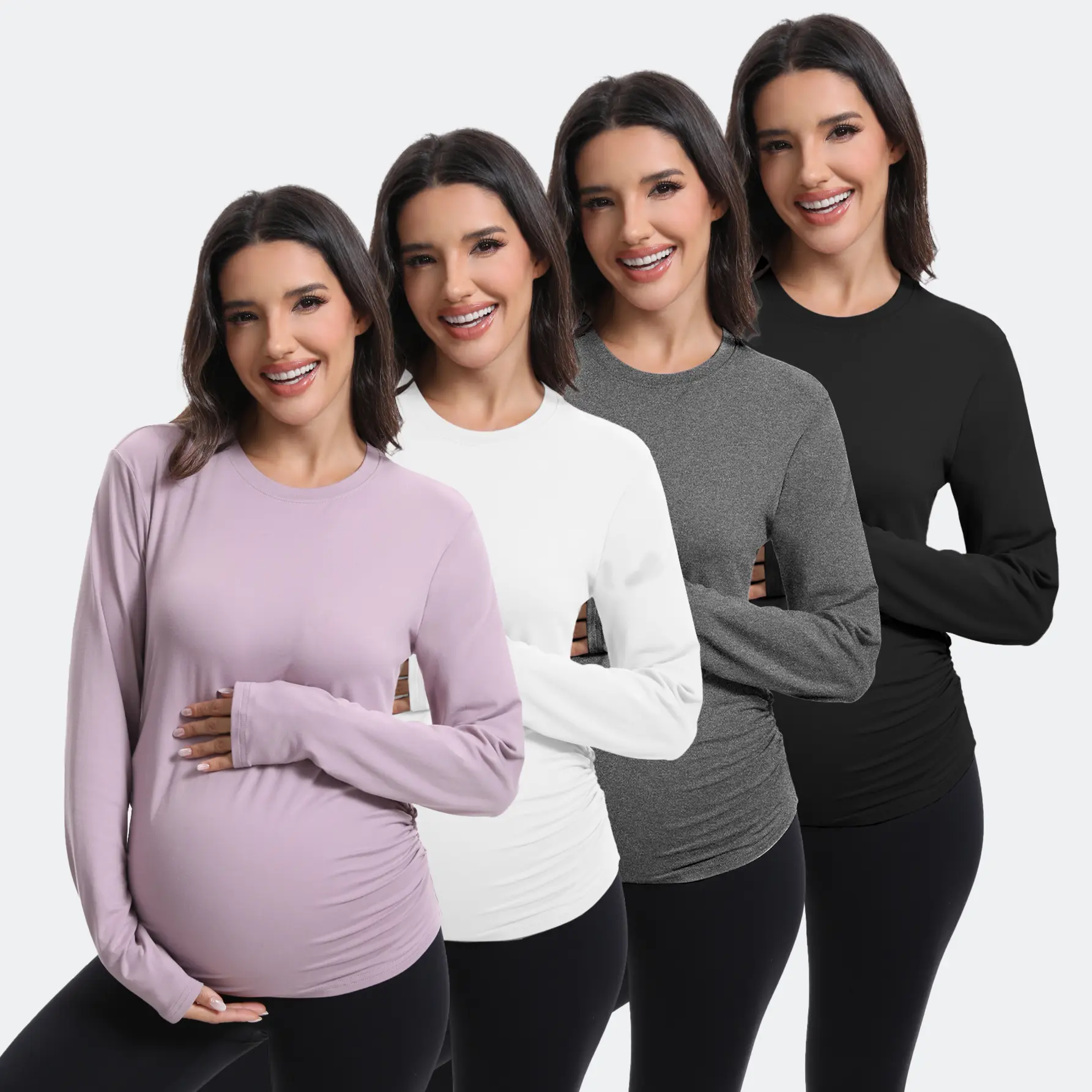 4 Pack Women's Maternity Long Sleeve T Shirts Crew Neck Maternity Top Maternity Ruched Top Pregnancy Tops Casual Pregnant Tees Maternity Clothing