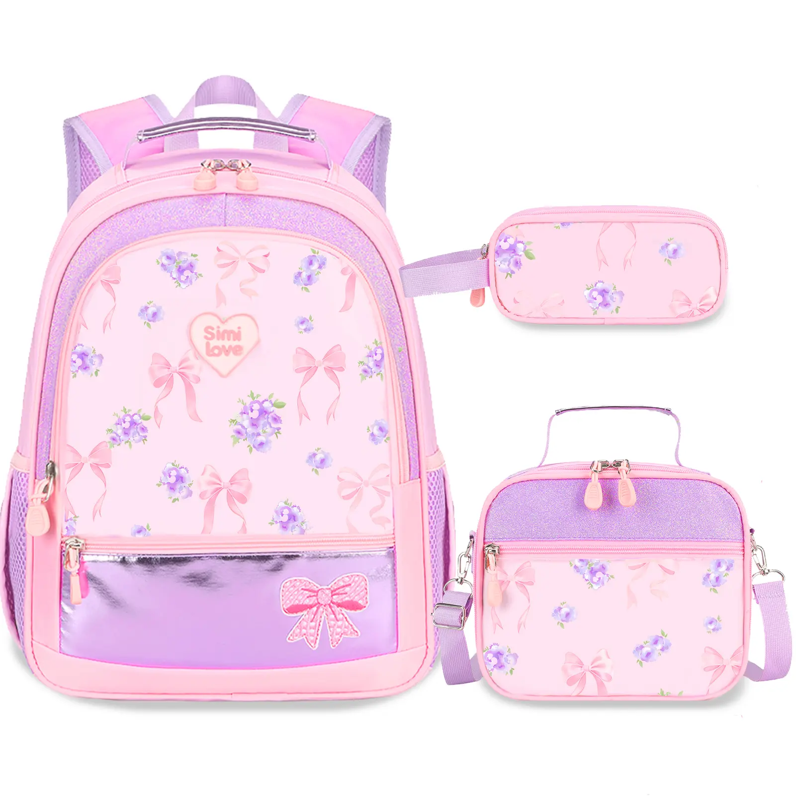 SIMILOVE Kids Backpack for Girls 5-8, 15 Inch Toddler Backpack with Lunch Box and Pencil Case, Little Girls Bookbag Schoolbag for Primary Kindergarten Elementary School Daycare Travel