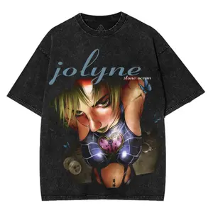 Jolyne Cujoh Stone Ocean Jojo Shirt Japanese Anime Double-Sided Print Washed JoJo Heavyweight Gift for Fans Men Graphic Tee Cotton Crewneck T-Shirt Fabric Menswear streetwear graphic tee