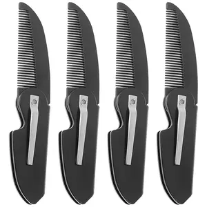4-Pack Handmade Sawcut Mustache Comb, Best Pocket Folding Comb for Moustaches and Short Beards