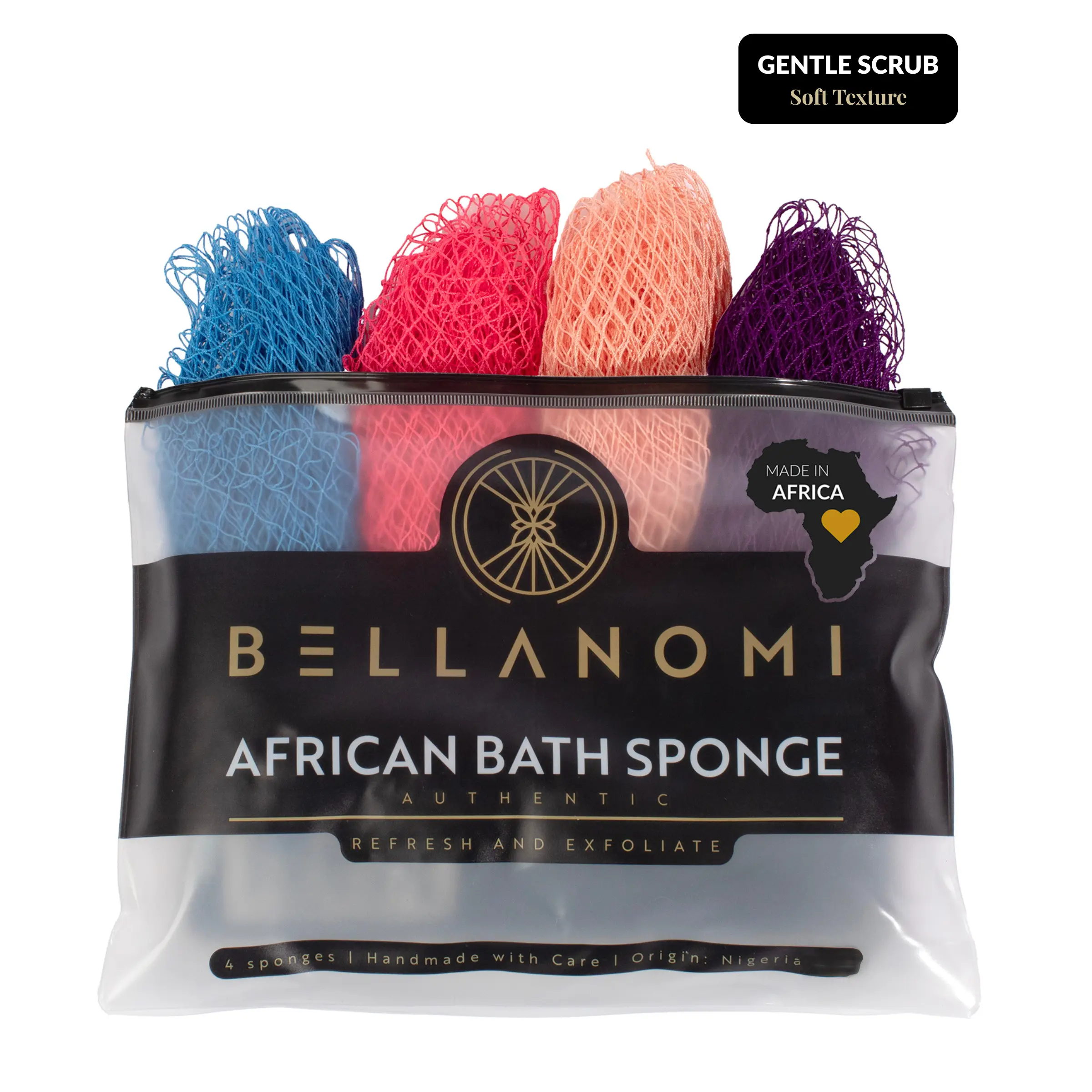 4 Pack African Exfoliating Net Sponge Bundle, Best Value Soft texture for Sensitive Skin,  bath sponge