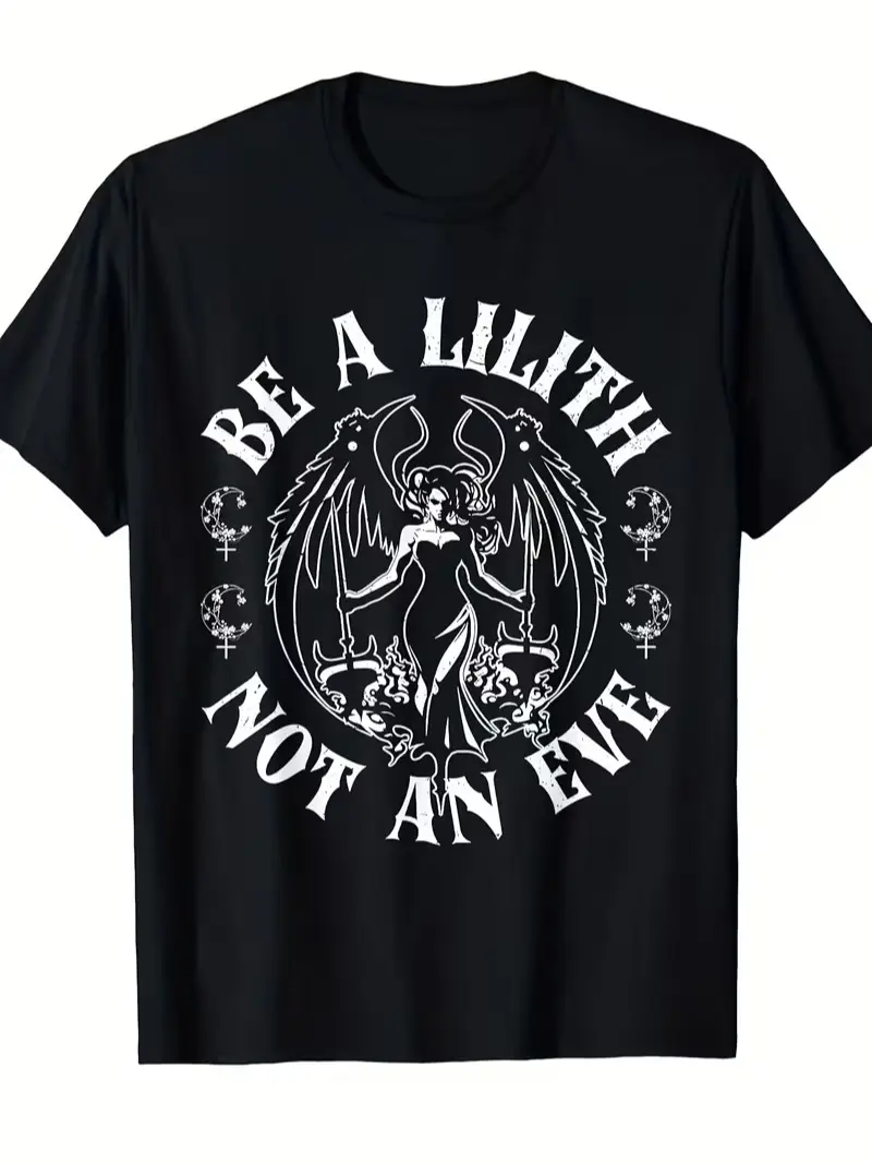 Women's Short-Sleeve Round Neck Gothic Lilith Demon Mythology Folklore Satanic Dark Occult T-Shirt - Lightweight, Breathable Top for Summer Outings, Casual Wear, Shortsleeve