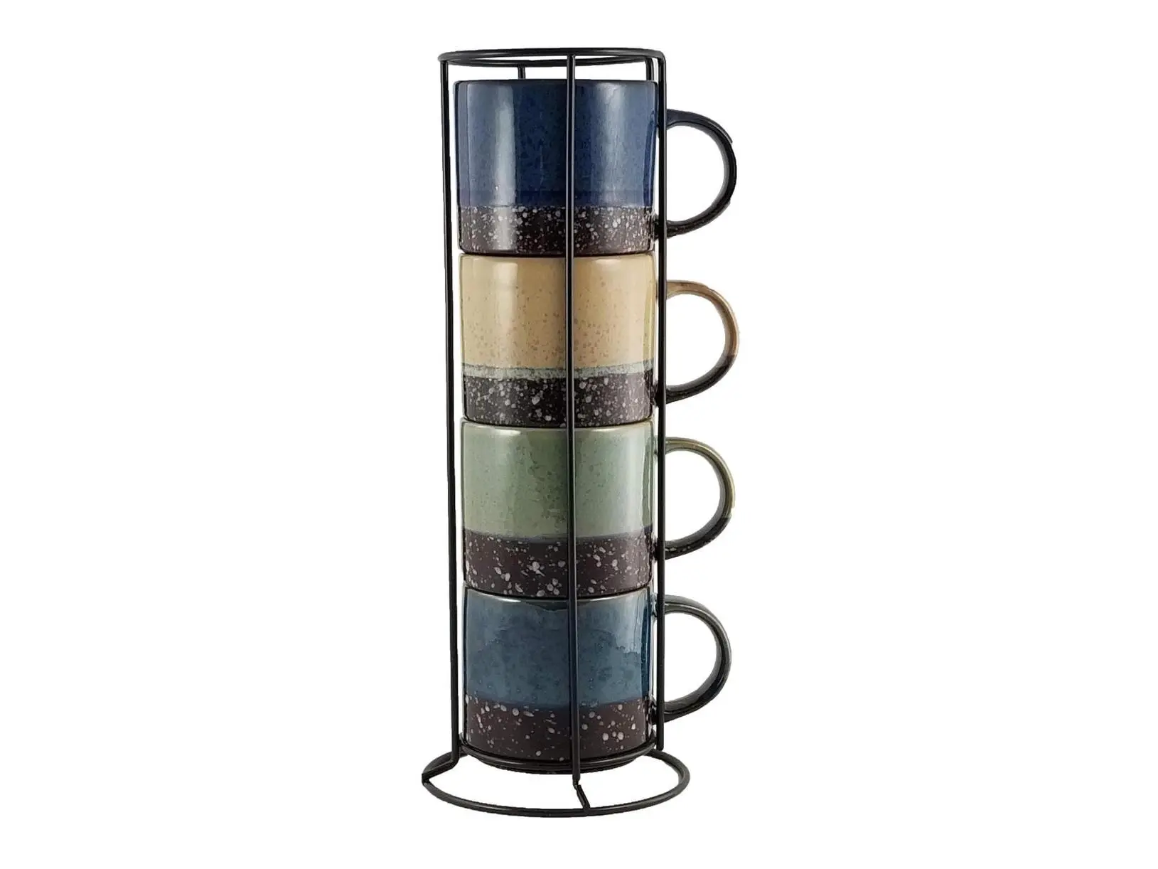 Colorful Stackable Mugs Set - 14 oz Reusable Cups with Handles - Eco-Friendly Drinkware for Daily Drink Use
