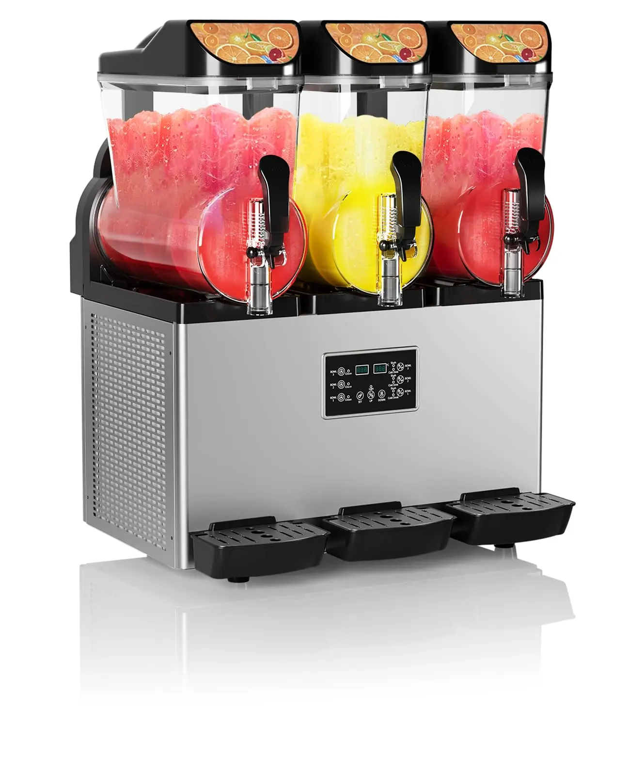 GARVEE Commercial Slushy Machine 15Lx3, Tainless Steel Smoothie Frozen Drink Maker with Self-Cleaning Mode, 1200W Electric Large Slushie Machine for Home Party Restaurants Cafe Bars