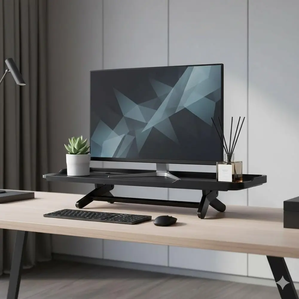 No-Tools TV Top Shelf with Cable Holes, Multi-Size Monitor Riser & Organizer. Eco-Friendly Heavy-Duty Desk Shelf for Router, Set-Top Box, Speaker, Remote & Office Supplies. Space Saver for Home Office. Easy Installation.