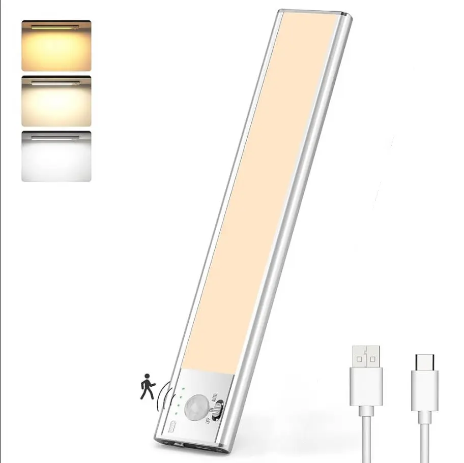 Afootry Ultra-Thin Smart LED Under Cabinet Lights, Wireless Rechargeable Kitchen Counter Lighting, Magnetic Dimmable 3-Color Memory Function, For Wardrobe, Stairs, Pantry