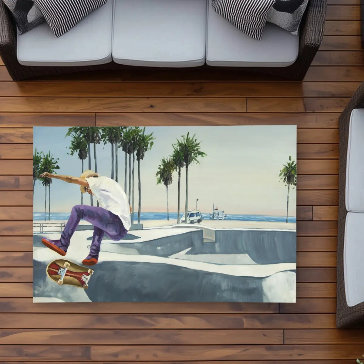 360 Stand California Skateboard Rug, 3x5 ft Rectangle, Durable Materials, Polyester Fabric, Vibrant Hyperrealistic Design, Urban Flair, Living Room & Outdoor Sports Decor, Hyperrealism, 3' X 5'