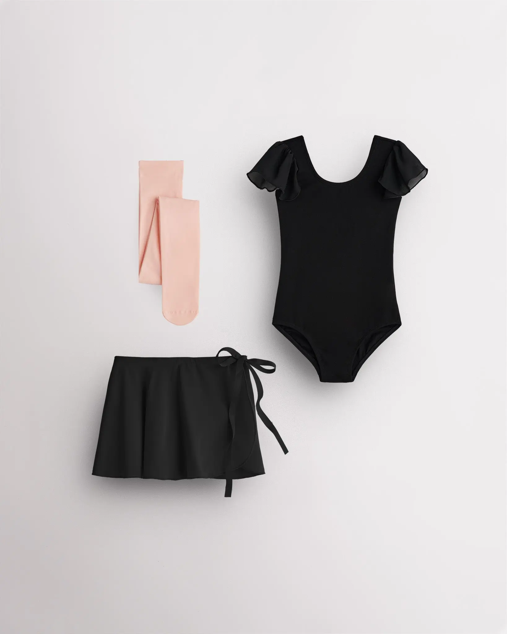 Toddler Girls 3-Piece Ballet Dancewear Set with Ruffle Sleeve Cotton Leotard, Chiffon Tie Skirt & Tights, Stretchy Breathable Fabric, Durability, Comfortable & Durable Fabric