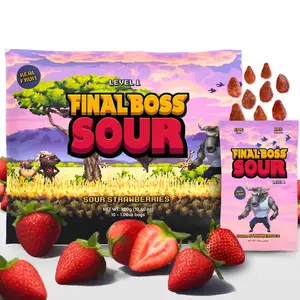 Final Boss Sour, Extremely Super Sour Gummy Candy, Strawberry, LvL 1, (1.06 Ounces Bags, 10 Bags) - Gummies Made with Dried Fruit, Free of Artificial Colors, Low Calorie Healthy Snack for Kids & Adults