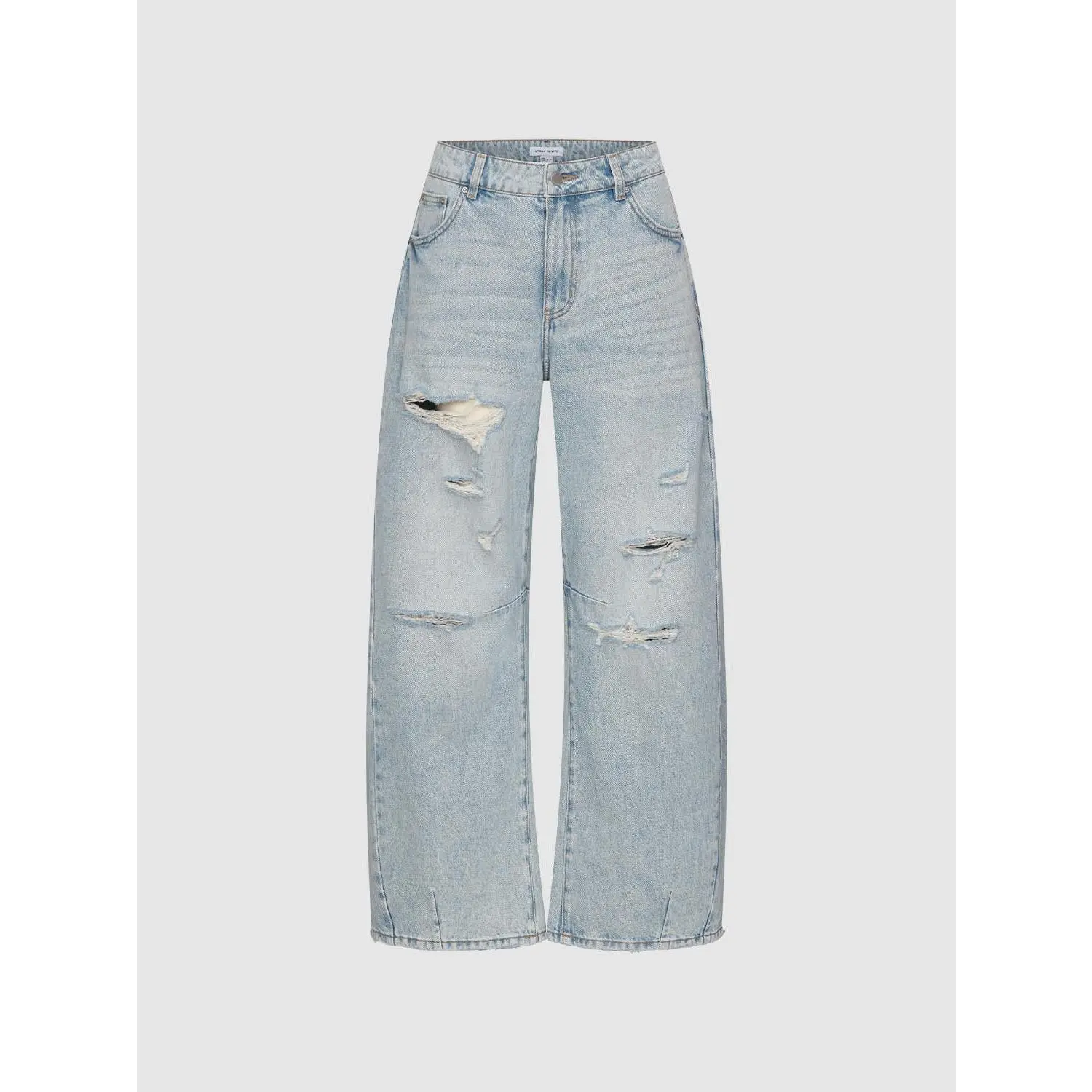 URBAN REVIVO Women's 100% Cotton Wide Leg Ripped Ombre Wash Denim Jeans - 2026 Spring Hip Streetwear Rock Style, Pocketed All-Season Everyday Women's Clothes Bottoms, Sizes 25-29 UYL860044