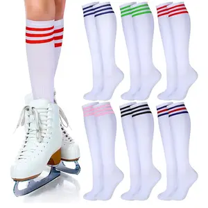 6 Pair Knee High Socks for Women Long Tube Striped Socks Roller Skate Socks for Girls Christmas School Womenswear