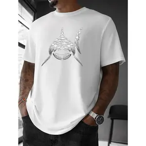 [Short Sleeve] Trendy Shark School Print T-Shirt |   American Graffiti Letter Unisex High Street Couple Top