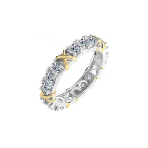 DLS Jewelry S925 Silver Circle shape X setting Moissanite ring band, D color Moissanite 1.5 ct.