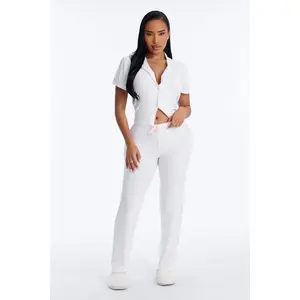 Bride Time Notch Collar PJ Pant Set - White/Pink