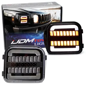 iJDMTOY Euro Black-Out Interior Clear Lens White LED Halo Driving Light/Amber Sequential Blink LED Front Turn Signal Light Assembly, For 2006-2010 Hummer H3/H3T