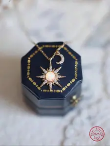 S925 Sterling Silver Moon & Sun Design Celestial Pendant Necklace, Fashion Jewelry for Party, Daily Clothing Decor, Trendy All-match & Exquisite Jewelry for Birthday Gift, Star Shine Necklace