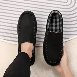 XJYQZFJT Men's & Women's Four Season Slippers Plaid Fabric Thickened Memory Foam Sole Anti-skid Wear-resistant Large Sizes Ideal for Yard Use