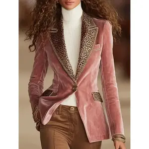 2025 new long-sleeved solid color patchwork lace gold velvet jacket parijan outfits