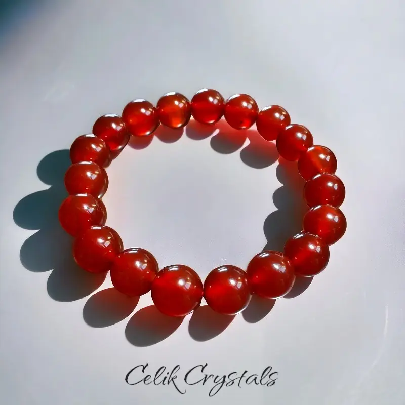 Celik Crystals Handcrafted Solid Color Beaded Bracelet for Adults, 6/8/10mm Carnelian Stone Jewelry for Motivation, Crystal Gemstone Bracelet, Healing Crystal Jewelry