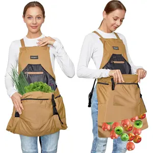 Gardening Apron, Canvas Garden Aprons with 6 Pockets and Harvesting Pouch for Women and Men, Perfect for Gardener Gifts ZIOZERTT