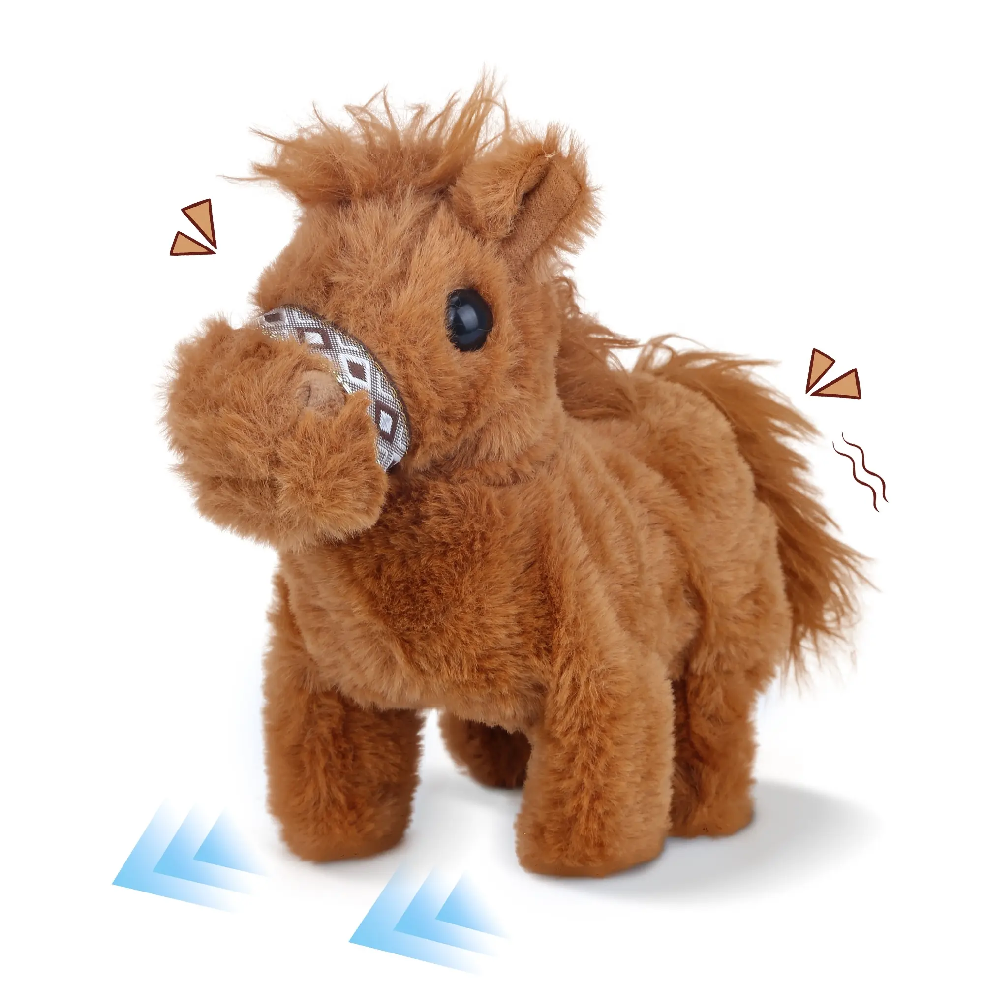 7'' Durable Electric Walking Pony Stuffed Toy - Soft PP Cotton, Unisex 3-4 Years Toddler Companion Gift, Realistic Horse Sound, Shaking Tail, AA Battery-Operated, Cute Collectibles, Battery Compartment
