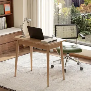 Wayshome 100% Solid Oak Wooden Desk Home Office Desk Mid Century Modern Writing Computer Desk with Drawer for Home Office 31"/39''