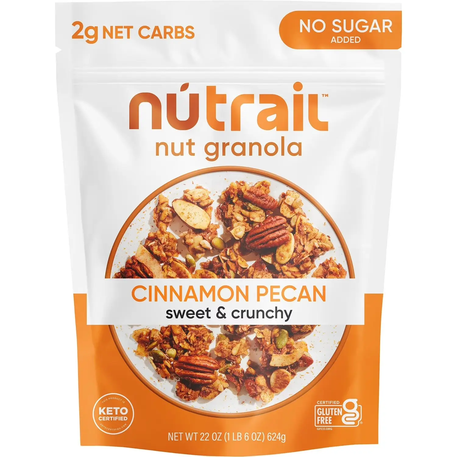 NuTrail Low Carb Keto Nut Granola - Cinnamon Pecan Flavor, 22 oz Gluten-Free Healthy Almond Snack Food, No Added Sugar, Ideal for Pairing with Milk