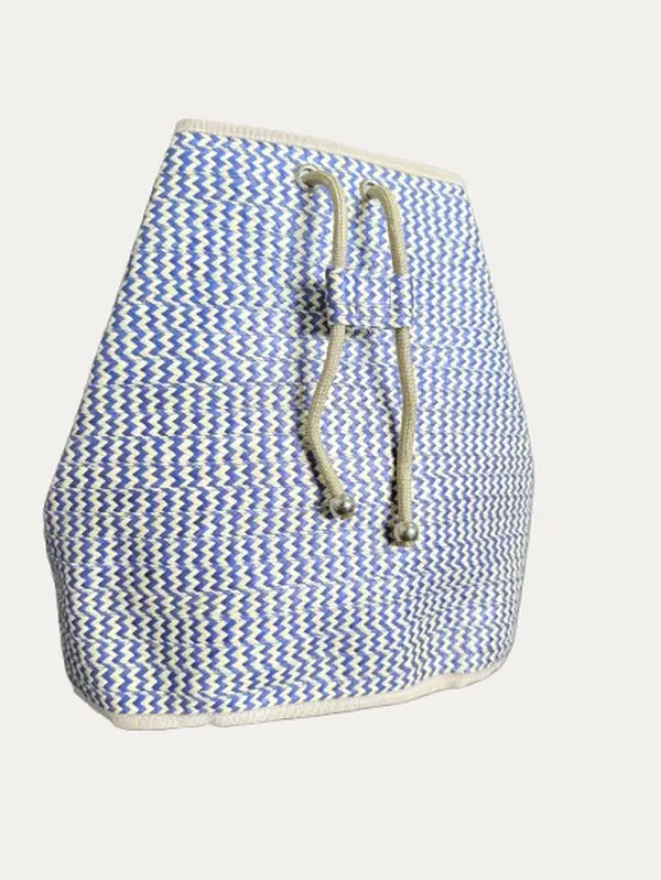 Caña Flecha Bucket Backpack | Blue White Zigzag | Handwoven Colombian