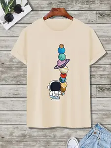 Men's Summer Clothes Galaxy Print Round Neck Tee, Stylish Graphic Tee, Casual Street Fashion, Going Out Outfit, Casual Regular Fit Short Sleeve Crew Neck T-Shirt for Summer, Drippy Outfits, Lounge Men's Top for Daily Wear