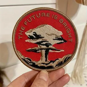 Round Embroidered Patch, 1 Count "The Future is Bright" Nuclear Design Iron-on Patch, Sewing Accessories for Clothes, DIY Clothing Accessories, Embroidery Design