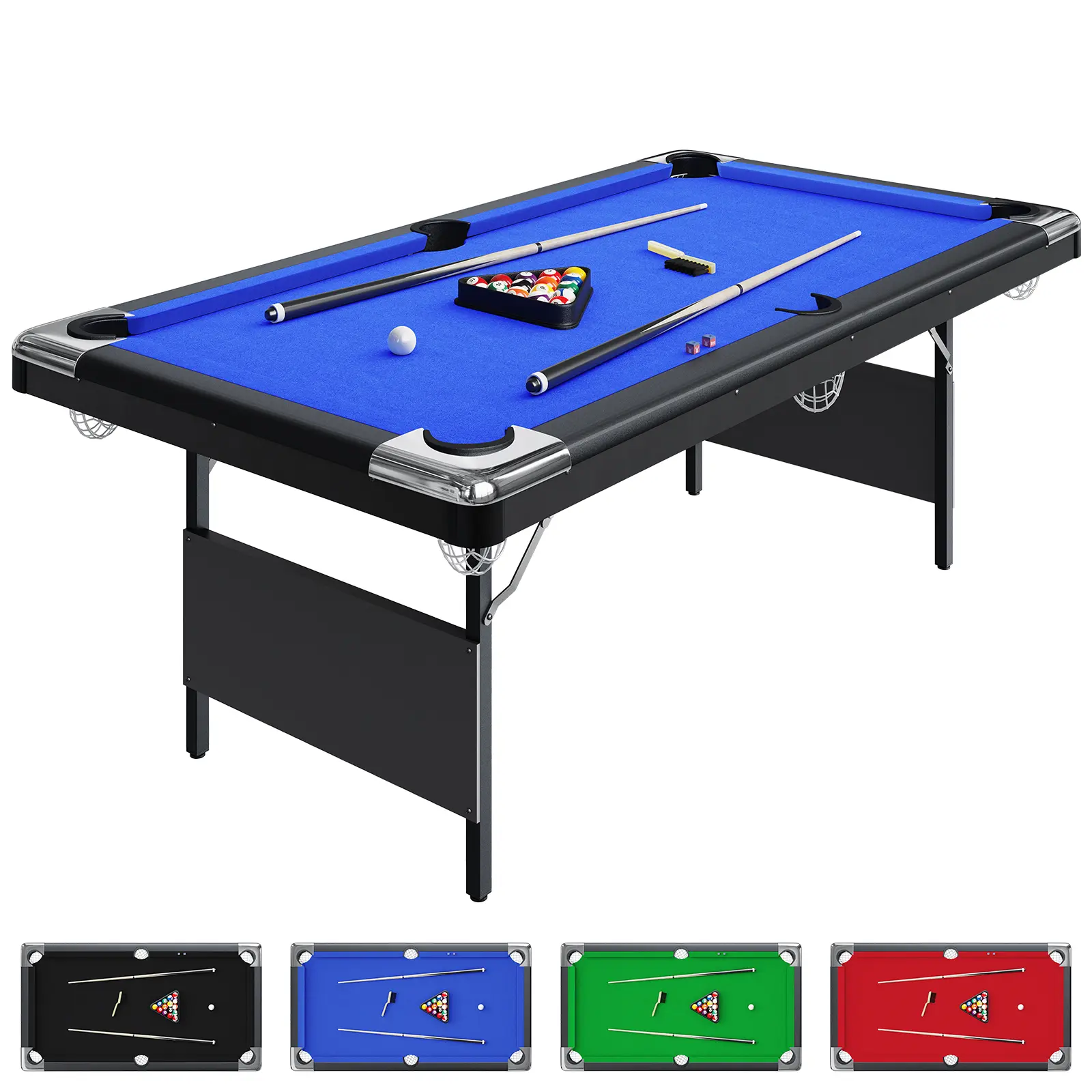 Space-Saving Collapsible Pool Table Set for Adults & Kids – Portable Billiards Table with Complete Accessories – Balls, Cues, Triangle, Chalk, Brush – Ideal for Family Game Room, Party, Basement, Arcade Recreation