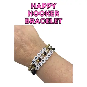Happy Hooker Bead Bracelet, Crochet Word Stretchy Bracelet, Custom Jewelry, Crochet Supplies, Gift for Crocheters