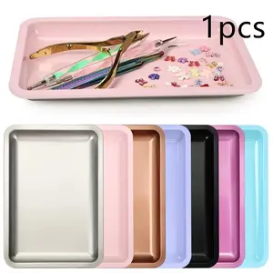 Multifunctional Storage Tray, Stainless Steel Square Decorative Tray, Nail Art Desktop Tool Organizer, Makeup Tray, Makeup Organizer Box, Metal Decoration