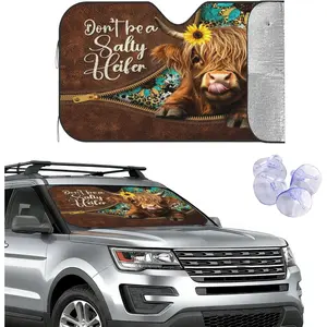 Farmhouse Highland Cow Car Windshield Sun Shade Cow Foldable Sunshade Front Window Cover Sun Visor Protector Accessories Auto Sunshade for Car Truck SUV Blocks UV Rays to Keep Your Vehicle Cool Medium