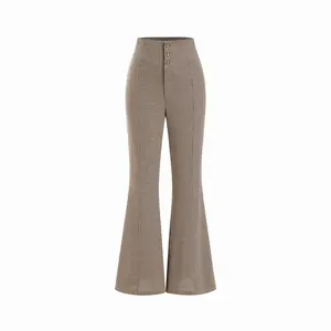Cider Wool-look High Rise Houndstooth Metal Detail Flared Trousers