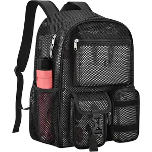 25L Large Heavy Duty Breathable Mesh Backpack for Adults Girls Boys Kids, Perfect for School Outdoor Hiking Beach Diving (Black)