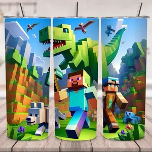 Gamer 20oz Tumbler - Colorful Design with Minecraft Theme - Ideal for Gaming and On-the-Go Use - Bottle, Drinkware Lid Plastic Stainless Straw Mug Glossy Portable Washable Bottled Cup