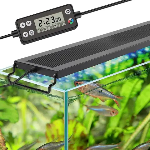 hygger Slim Ultra Bright WRGB Full Spectrum LED Aquarium Light, Fish Tank Lamp with Wired Controller, LCD Monitor, 24/7 Cycle, 7 Colors, Adjustable Timer, IP68 Waterproof, 3 Modes (DIY Included), Power Off Memory Function, for Freshwater Plant Growth