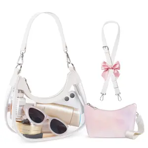 Babysun Clear Bag for Stadium Events, Clear Crescent Bag Handbags for Concerts Sports with Wristlet Iridescent Wallet Concerts